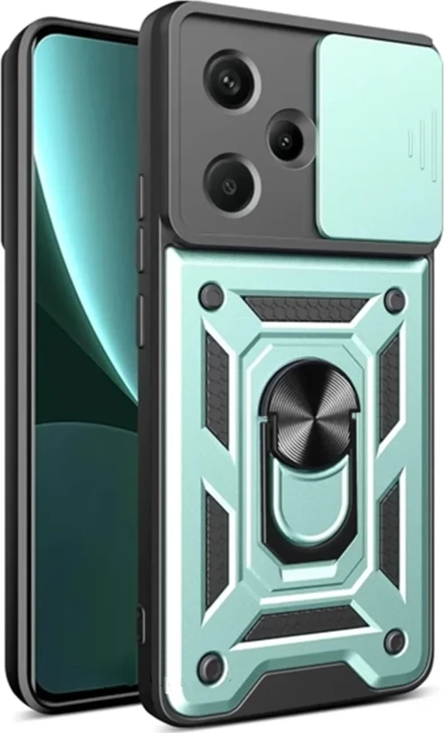 Newface Xiaomi Redmi Note 13 Pro Plus Kılıf Pars Lens Yüzüklü Silikon - Yeşil