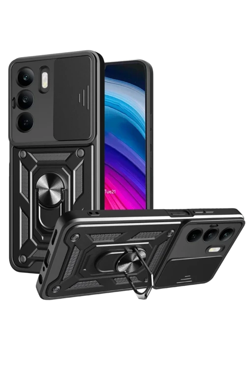 Newface Realme C75 4G Kılıf Pars Lens Yüzüklü Silikon - Siyah