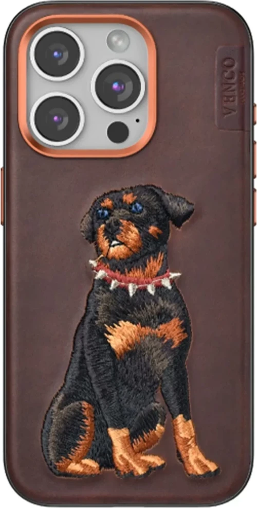 Venco Apple iPhone 15 Pro Perma Desenli Kapak - Koyu Kahve