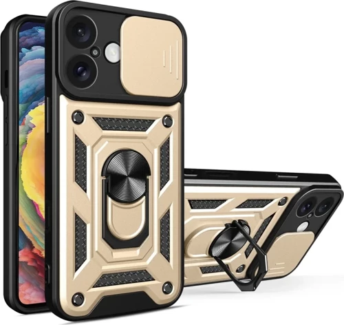 Newface Apple iPhone 16 Kılıf Pars Lens Yüzüklü Silikon - Gold