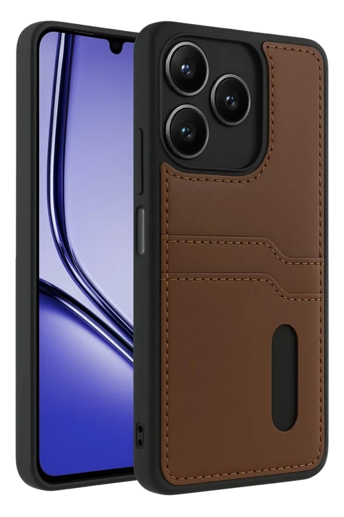 Newface Realme Note 50 4G Kılıf Sara Kartvizitli Deri Kılıf - Taba