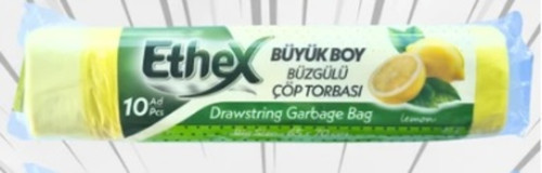 Büyük Boy Büzgülü Limonlu Çöp Torbası 65x80 Cm (50 Lt) 10'lu Rulo