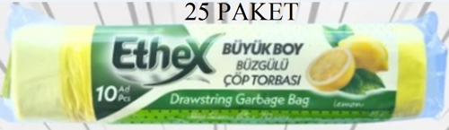 Büyük Boy Büzgülü Limonlu Çöp Torbası 25 Paket (1 Koli)