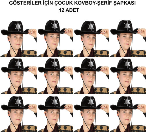 Kovboy Şerif Şapkası Siyah 12 Adet - Kostüm, Parti ve Gösteri Şapkası