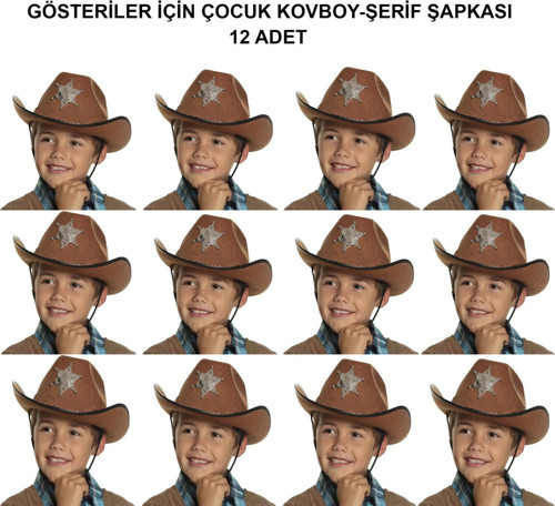 Kovboy Şerif Şapkası Kahve 12 Adet - Kostüm, Parti Ve Gösteri Şapkası