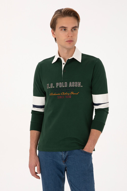 Erkek Regular Fit Polo Yaka Koyu Yeşil Sweatshirt50308877-VR079