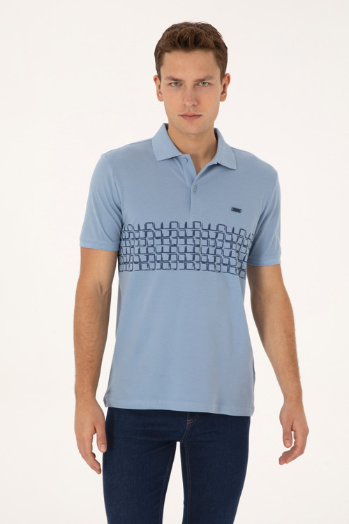 Erkek Regular Fit Polo Yaka Açık Mavi Tişört50324789-VR003