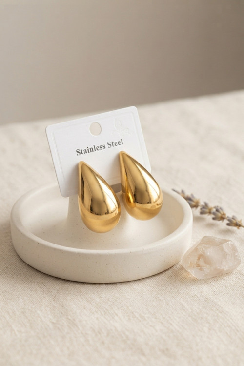 316L Çelik Gold Renk Damla Model Küpe TJ-BKP12025