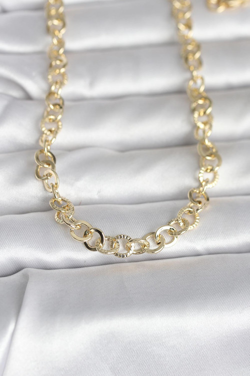 CM 14K Gold Renk Kalın Halka Zincirli 60 cm Kadın Kolye TJ-BKO10999