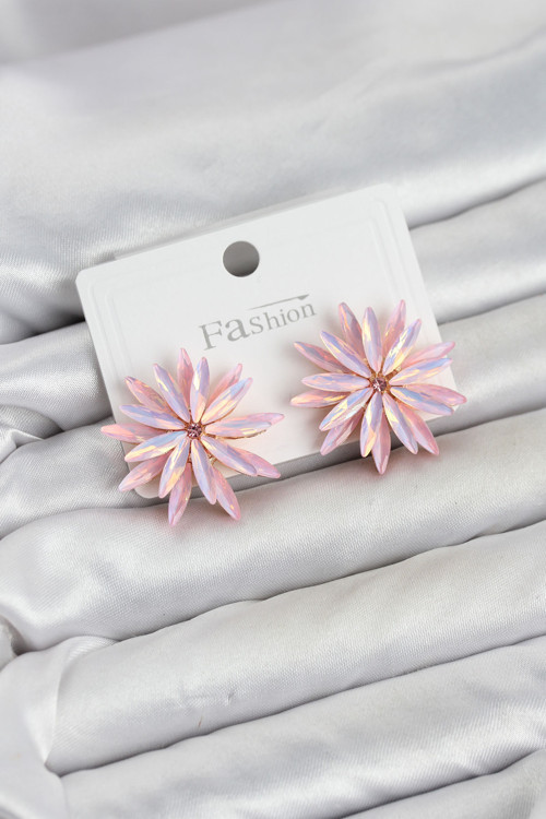 Lotus Model Pembe Renk Kristal Taşlı Kadın Küpe TJ-BKP11935