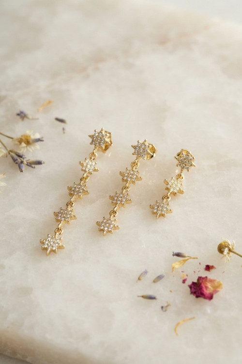 3 lü Set Küpe Gold Renk Kutup Yıldızı Detaylı TJ-BKP11948
