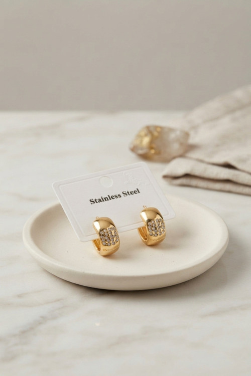 316L Çelik Gold Renk Kalın Halka Tasarım Model Küpe TJ-BKP12042