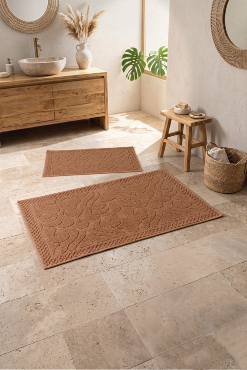 Aura Jakarlı Kaymaz Taban Pamuklu Paspas Seti Vine Coral 60x90+40x60