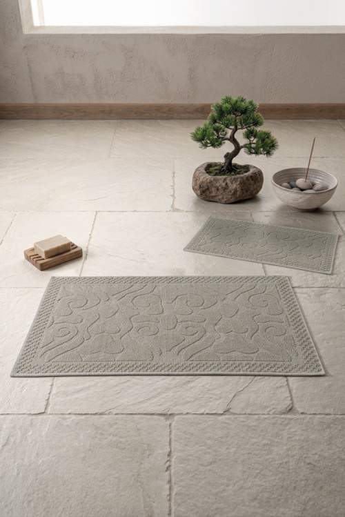 Aura Jakarlı Kaymaz Taban Pamuklu Paspas Seti Vine Vizon 60x90+40x60