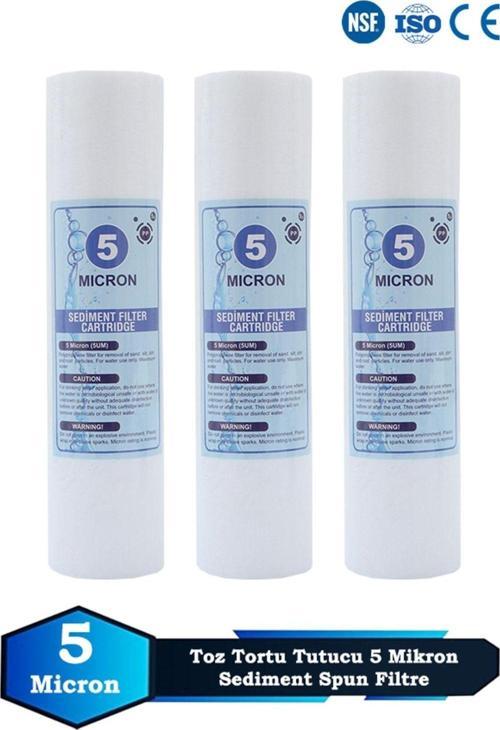 Açık Kasa Su Arıtma Cihazı 10 Inç 5 Mikron Sediment Spun Filtre (Toz,tortu Filtre) (3 ADET)