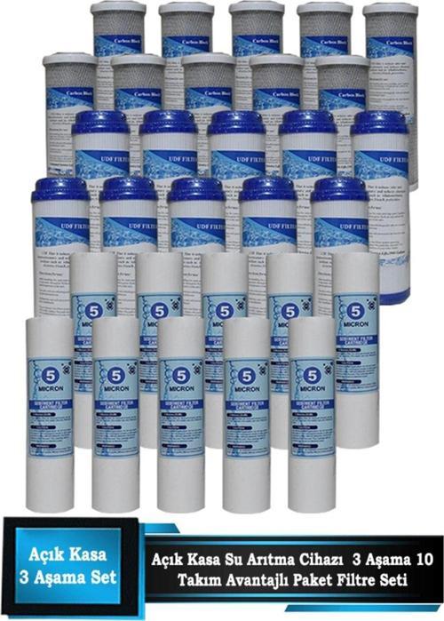 Açık Kasa Su Arıtma Cihazı 3 Aşamalı Cift Karbolu Filtre Bakım Seti Avantaj Paket 10 Takım