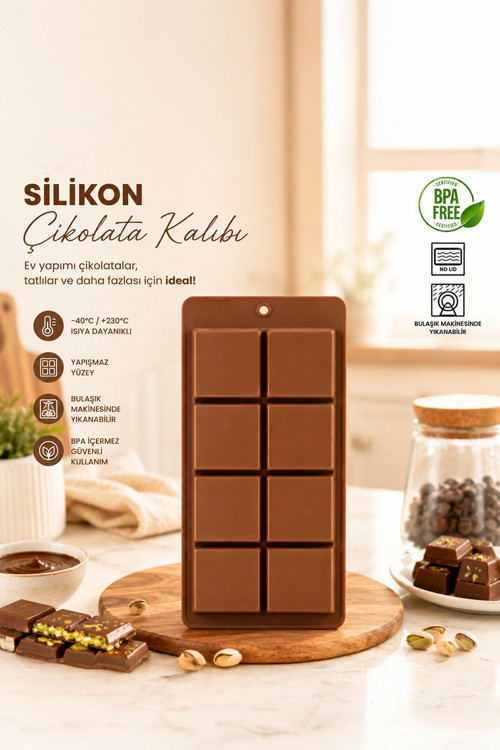 Porsima MYS 30301-1 Çikolata Kabı Dubai Silikon, Çikolata Yapma Kalıbı Bpa Free Pratik Çikolata Kabı