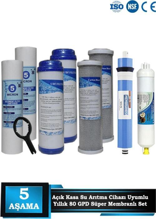 Açık Kasa Su Arıtma Cihazı 80 GPD Süper Membranlı 5 Aşama Karbonlu Yıllık Filtre Seti