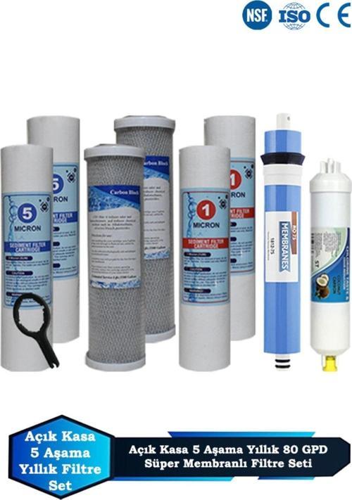 Açık Kasa Su Arıtma Cihazı 80 GPD Süper Membranlı 5 Aşama Yıllık Bakım Filtre Seti