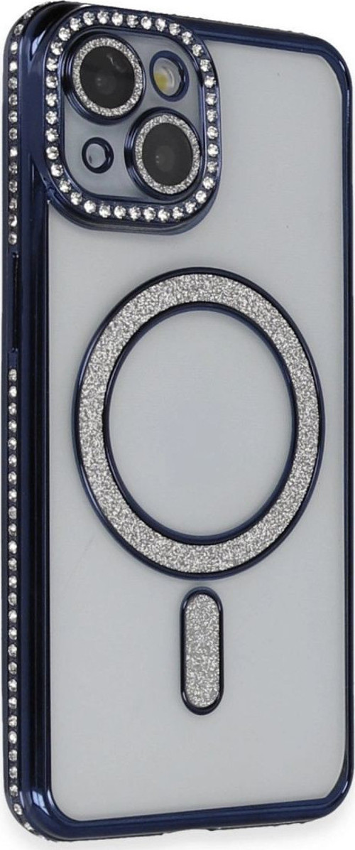 Apple İphone 13 Kılıf Joke Simli Magneticsafe Kılıf - Lacivert