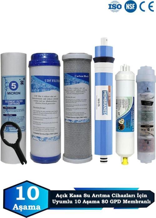Açık Kasa Su Arıtma Cihazı Uyumlu 10 Aşama Cift Karbonlu 80 GPD Membranlı Mineralli Bakım Seti