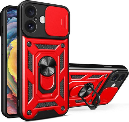 Apple İphone 16 Kılıf Pars Lens Yüzüklü Silikon - Kırmızı