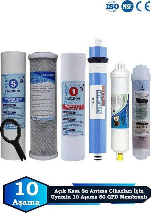 Açık Kasa Su Arıtma Cihazı Uyumlu 10 Aşama Cift Sediment 80 GPD Membranlı Mineralli Bakım Seti