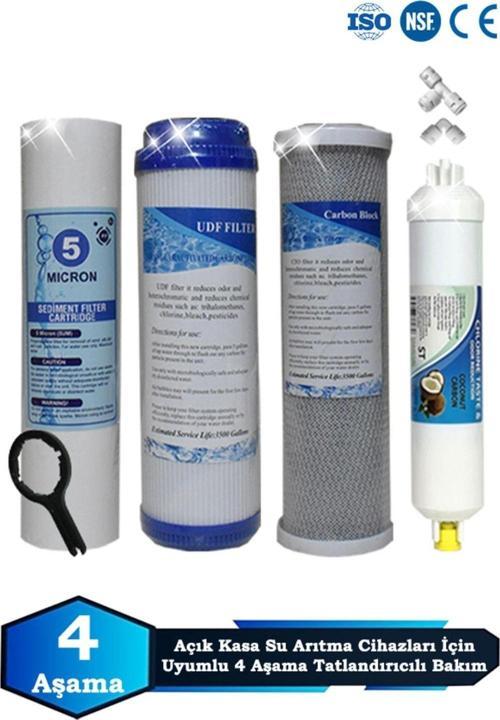 Açık Kasa Su Arıtma Cihazı Uyumlu 4 Aşama Cift Karbonlu Tatlandırıcılı Filtre Bakım Seti