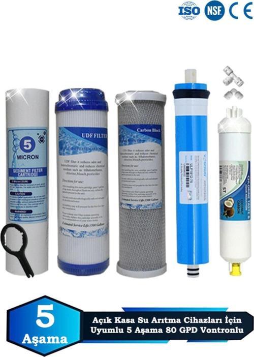 Açık Kasa Su Arıtma Cihazı Uyumlu 5 Aşama Cift Karbonlu 80 GPD Vontron Membranlı Filtre Bakım Seti