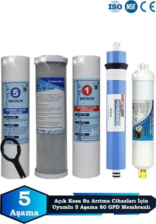 Açık Kasa Su Arıtma Cihazı Uyumlu 5 Aşama Cift Sediment 80 GPD Süper Membranlı Filtre Bakım Seti