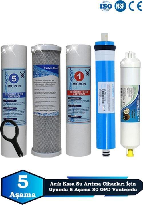 Açık Kasa Su Arıtma Cihazı Uyumlu 5 Aşama Cift Sediment 80 GPD Vontron Membranlı Filtre Bakım Seti