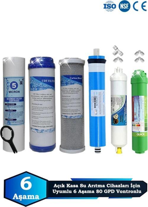 Açık Kasa Su Arıtma Cihazı Uyumlu 6 Aşama Cift Karbonlu 80 GPD Vontron Alkalinli Filtre Bakım Seti