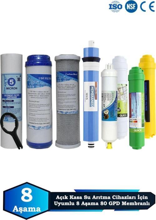 Açık Kasa Su Arıtma Cihazı Uyumlu 8 Aşama Cift Karbonlu 80 GPD Membranlı Multimineralli Bakım Seti