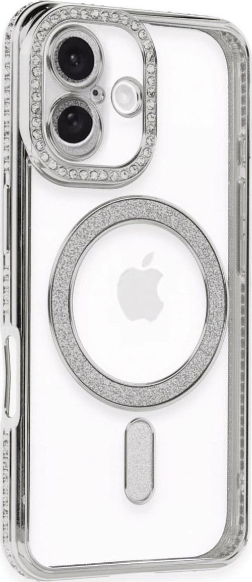 Apple İphone 16 Kılıf Joke Simli Magneticsafe Kılıf - Gümüş