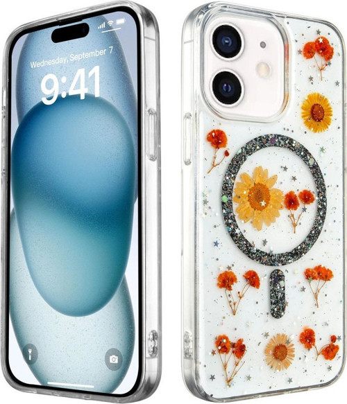 Apple İphone 12 Kılıf Daisy Simli Magsafe Kapak - Siyah