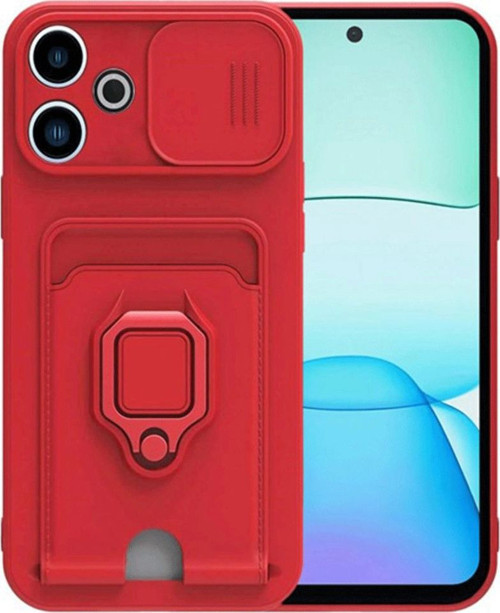 Xiaomi Redmi 13 4g Kılıf Zuma Kartvizitli Yüzüklü Silikon - Kırmızı