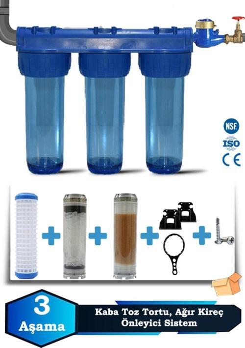 Atlantis Daire Bina Girişi 10 inch 3 Aşama Su Arıtma Yumuşatma Cihazı(Ağır Kireç Önleyici Set)