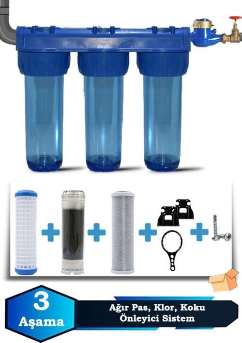 Atlantis Daire Bina Girişi 10 Inch 3 Aşama Su Arıtma Yumuşatma Cihazı(KLOR,PAS ÖNLEYİCİ SET)