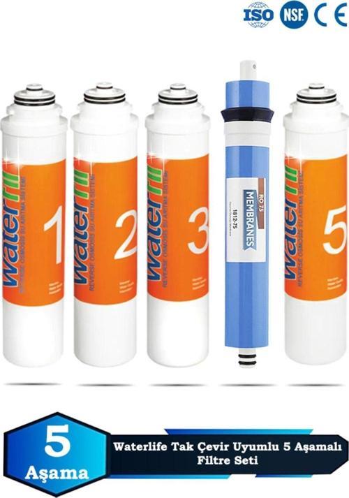 Waterlife Su Arıtma Cihazı Uyumlu 5 Aşama 80 GPD Süper Membranlı Filtre Bakım Seti