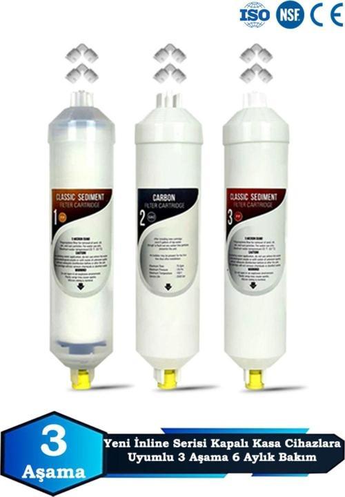 Yeni Seri İnline Kapalı Kasa Su Arıtma Cihazı Uyumlu 3 Aşama 6 Aylık Filtre Bakım Seti