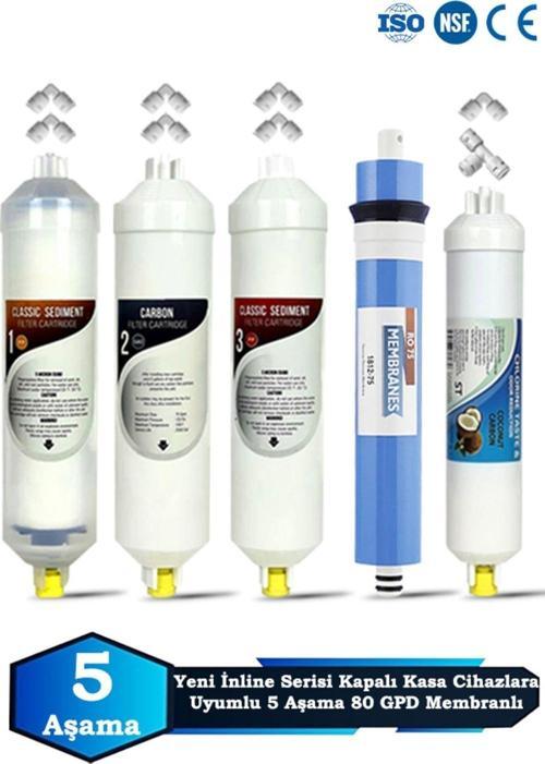 Yeni Seri İnline Kapalı Kasa Su Arıtma Cihazı Uyumlu 5 Aşama 80 GPD Süper Membranlı Bakım Seti