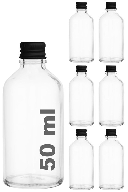 50 cc Siyah Metal Kapaklı Hediyelik Shot Şişesi 50 ml Kolonya Koku Süs Küçük Şeffaf Cam Şişe 6 Adet