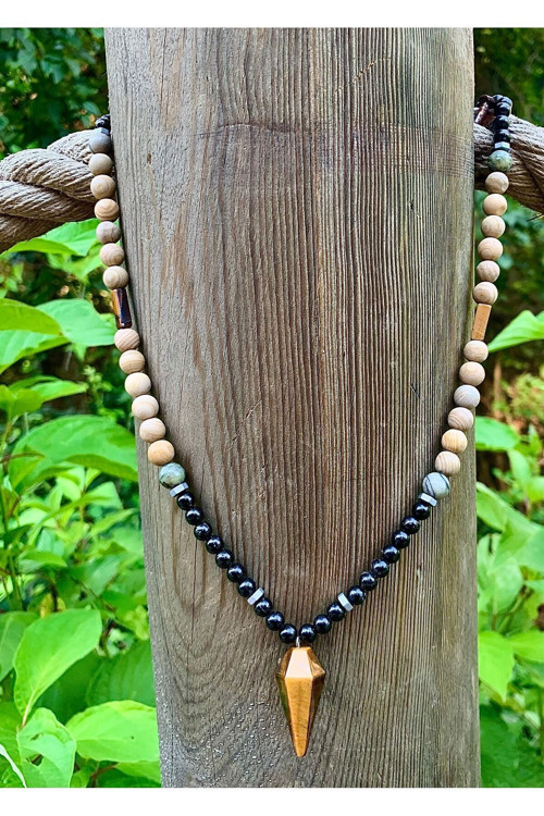 Kaplan Gözü Doğal Taş Erkek Kolye Aksesuar Özel Üretim Handmade Cesaret Güç Yüksek Enerji
