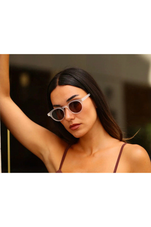 Güneş Gözlüğü Kadın Mat Şeffaf Kahverengi Cam