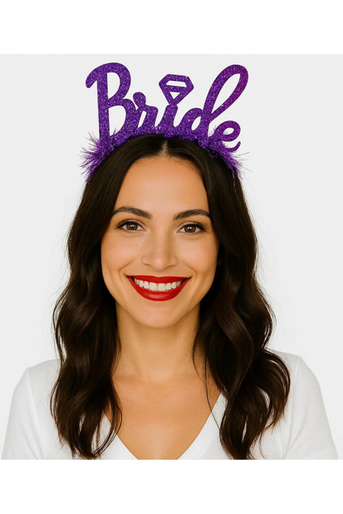 Mor Renk Bekarlığa Veda İtalik Yazı Alyanslı Bride Taç