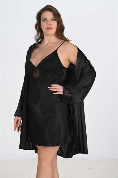 Ahu 2li Siyah Sabahlık Takımı Bigsize 6213