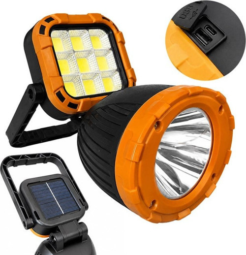 PM-8033C 6 Modlu El Feneri ve Işıldak Acil Durum Lambası Solar Şarjlı
