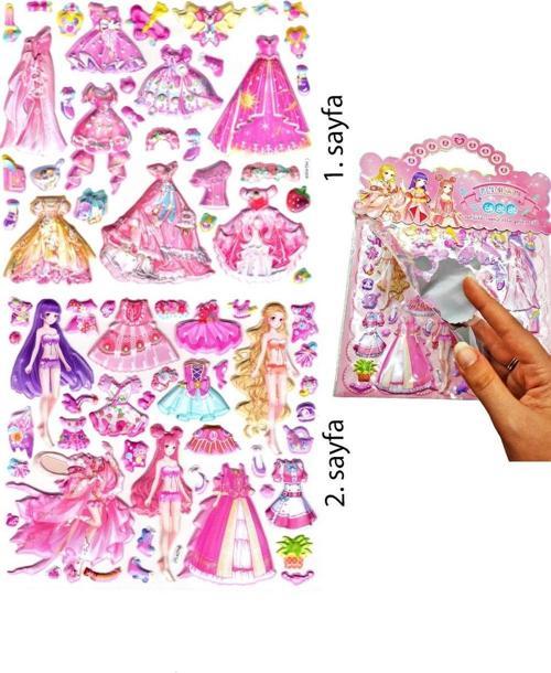 Sticker Kabartmalı Çantalı iki Sayfalı Sticker Seti (HQK009) - 21x17 cm - Prenses Giydirme