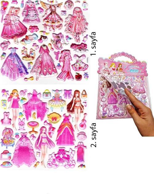 Sticker Kabartmalı Çantalı iki Sayfalı Sticker Seti (HQK011) - 21x17 cm- Balo Kız Giydirme