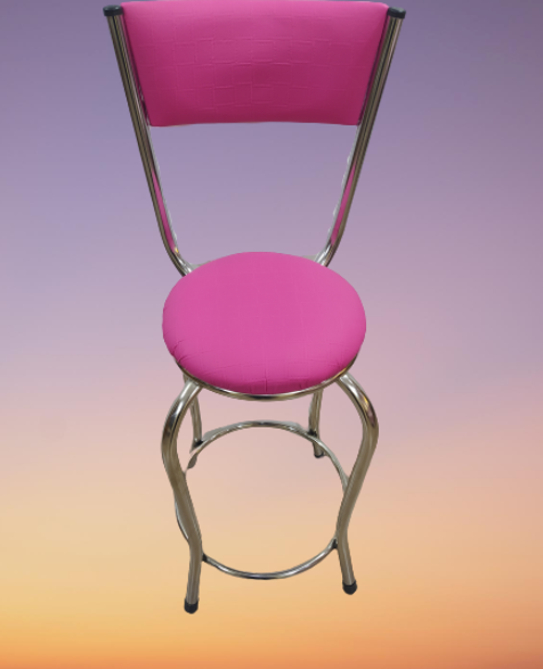 Sandalye 14572 BAR Yüksek Model Pembe FUŞYA 4 ad Metal nikelaj Suni deri döşeme